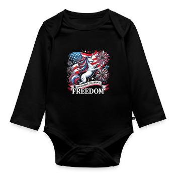 Patriotisme magique Licorne américaine États-Unis - Body Bébé bio manches longues - noir - Devant