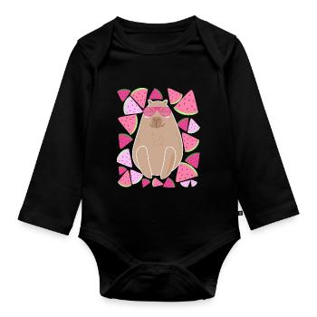 CAPYBARA- PASTÈQUE - ÉTÉ- LUNETTES - Body Bébé bio manches longues - noir - Devant