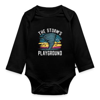 Erlebe Die Faszinierende Welt Des Tornadojagens - Baby Bio-Langarm-Body - Schwarz - Vorne