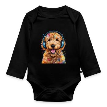 Goldendoodle Casque Chien Animal Design Imprimer - Body Bébé bio manches longues - noir - Devant