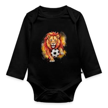 Lion Football Coloré Espagne Animal Design Imprimer - Body Bébé bio manches longues - noir - Devant