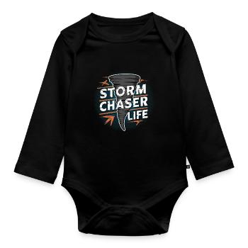 Erlebe Die Faszinierende Welt Des Tornadojagens - Baby Bio-Langarm-Body - Schwarz - Vorne