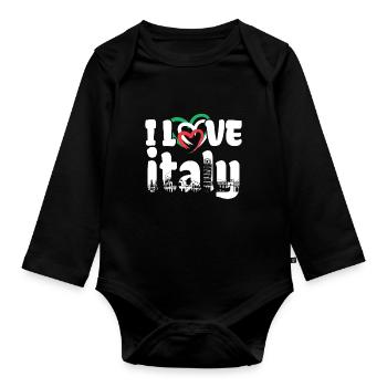 I Love Italy Italy Italian - Organic Longsleeve Baby Bodysuit - black - Front