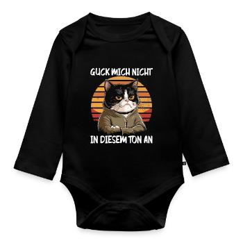 Lustiger Katzen Spruch Guck mich nicht in diesem - Baby Bio-Langarm-Body - Schwarz - Vorne