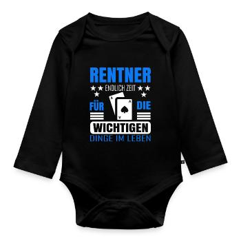 Rentner Rente Rentenbeginn Skat Doppelkopf Karten - Baby Bio-Langarm-Body - Schwarz - Vorne