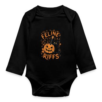 Musikalisch Kürbis Herbst Vibes Gespenstisch - Baby Bio-Langarm-Body - Schwarz - Vorne