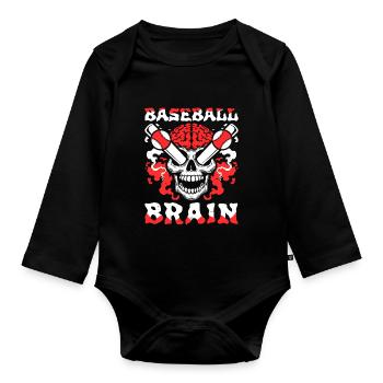 Crâne de baseball Cerveau de baseball - Body Bébé bio manches longues - noir - Devant