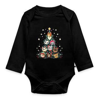 Merry Catmas Funny Cats Christmas Tree - Organic Longsleeve Baby Bodysuit - black - Front