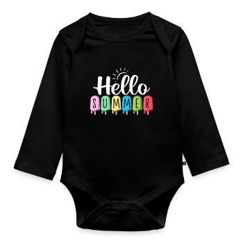 Hallo Sommer Eis am Stiel Lustige Sommer Snacks Gefroren - Baby Bio-Langarm-Body - Schwarz - Vorne