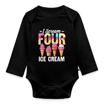 Je crie quatre glaces drôle 4e anniversaire La Reine des neiges - Body Bébé bio manches longues - noir - Devant