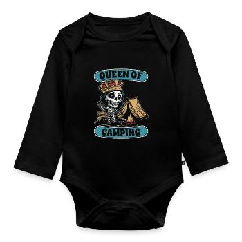 Tente Camping Camping Skeleton Queen Of Camping - Body Bébé bio manches longues - noir - Devant