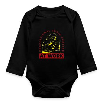 Trainspotter At Work Train Observation - Organic Longsleeve Baby Bodysuit - black - Front