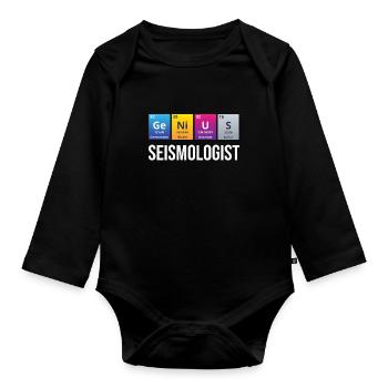 Genialer Seismologe, Lustiger Vulkanologe, - Baby Bio-Langarm-Body - Schwarz - Vorne