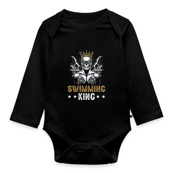 Swimming Swimmer Skeleton Swimming King - Organic Longsleeve Baby Bodysuit - black - Front