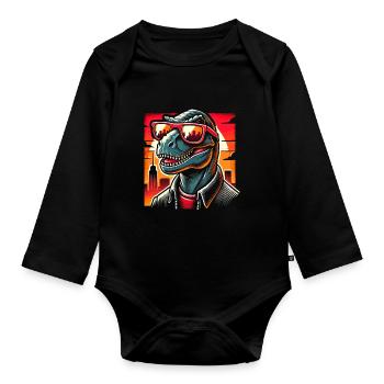 Rizzler Culture with Dinosaur Art and T-Rex - Organic Longsleeve Baby Bodysuit - black - Front