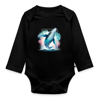 Humpback whale jumping whale ocean night outfit - Organic Longsleeve Baby Bodysuit - black - Front
