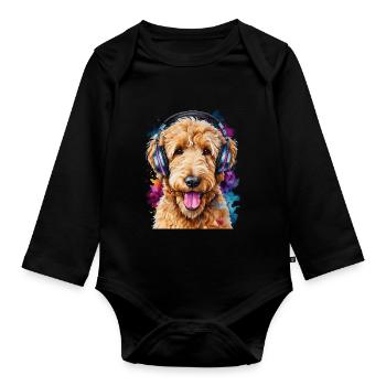 Goldendoodle Casque Chien Animal Design Imprimer - Body Bébé bio manches longues - noir - Devant