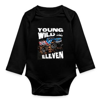 m Monster Truck 11th Birthday Boy Party - Jeune, - Body Bébé bio manches longues - noir - Devant