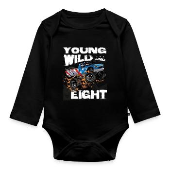 Junger, wilder und 8. Geburtstag Junge Monster Truck - Baby Bio-Langarm-Body - Schwarz - Vorne