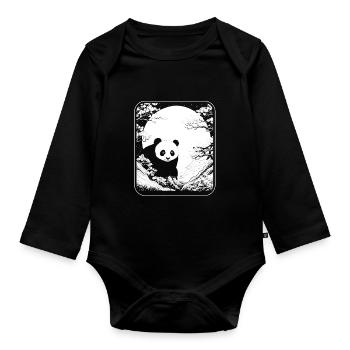 Panda géant Panda Ours Japon Cerisier Fleur Lune - Body Bébé bio manches longues - noir - Devant