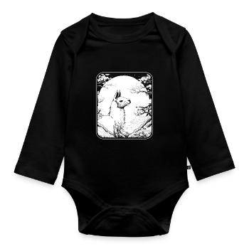 Lama Lama Japon Cerisier Fleur Lune - Body Bébé bio manches longues - noir - Devant