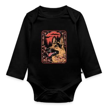 Schäferhund Japan Cherry Blossom Moon - Baby Bio-Langarm-Body - Schwarz - Vorne