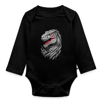Geometric T-rex Dinosaur - Organic Longsleeve Baby Bodysuit - black - Front