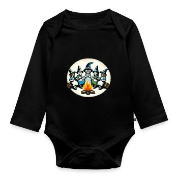 Camping feu de camp Vintage sorcières Design - Body Bébé bio manches longues - noir - Devant