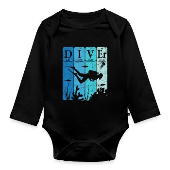 Scuba Diver Periodic Table Elements Retro - Organic Longsleeve Baby Bodysuit - black - Front