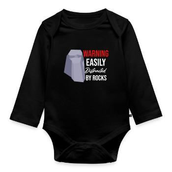 Warning: Easily distracted by stones. Jollier - Organic Longsleeve Baby Bodysuit - black - Front