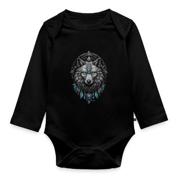 Loup arctique viking - Body Bébé bio manches longues - noir - Devant