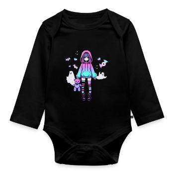 Pastell Goth Anime Girl Mit Teddybär Gotik - Baby Bio-Langarm-Body - Schwarz - Vorne