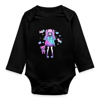 Pastell Goth Anime Girl Mit Teddybär Gotik - Baby Bio-Langarm-Body - Schwarz - Vorne
