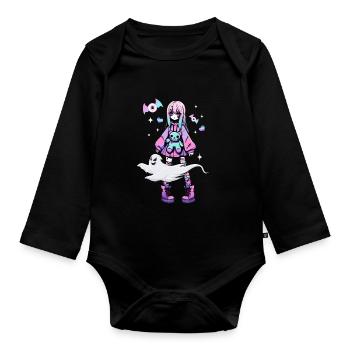 Pastell Goth Anime Girl Mit Teddybär Gotik - Baby Bio-Langarm-Body - Schwarz - Vorne
