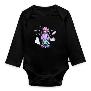 Pastel Goth Anime Girl With Teddy Bear Gothic - Organic Longsleeve Baby Bodysuit - black - Front