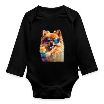Pomeranian Pomeranian Sunglasses Dog Print - Organic Longsleeve Baby Bodysuit - black - Front