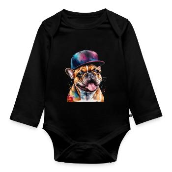 French Bulldog Snapback Cap Frenchie Dog - Organic Longsleeve Baby Bodysuit - black - Front