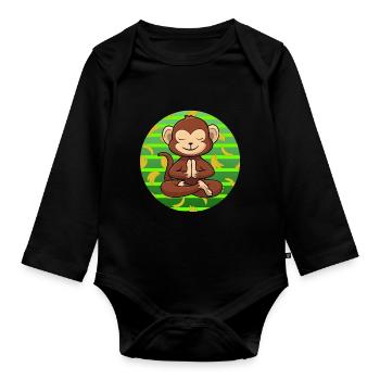 Yoga Monkey Zoo Om Meditating - Organic Longsleeve Baby Bodysuit - black - Front