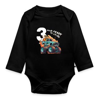 3 Jahre alt und bereit, den Monster Truck 3rd zu zerquetschen - Baby Bio-Langarm-Body - Schwarz - Vorne