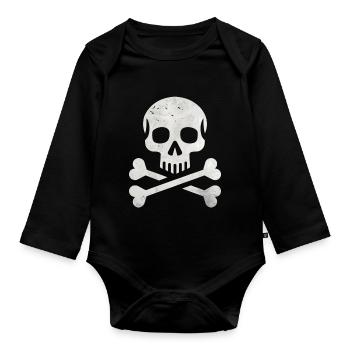 Skull Crossbones Skeleton Pirate - Organic Longsleeve Baby Bodysuit - black - Front