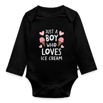 Just A Boy Who Loves Ice Cream Funny Frozen - Organic Longsleeve Baby Bodysuit - black - Front