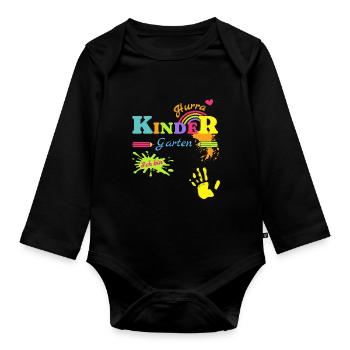 Kindergarten Hurra personalisiert Kinder Spruch - Baby Bio-Langarm-Body - Schwarz - Vorne