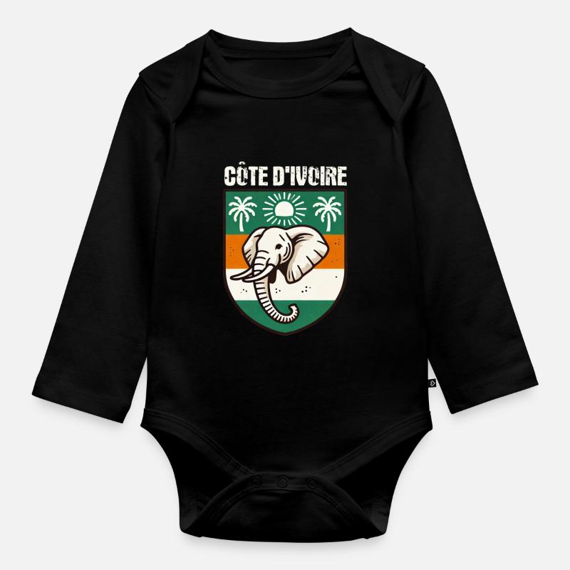 Carte avec le drapeau de la Côte d’Ivoire, - Body Bébé bio manches longues - noir
