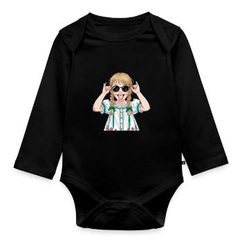 Coole Mädchen mit Sonnenbrille und Zöpfen im - Baby Bio-Langarm-Body - Schwarz - Vorne