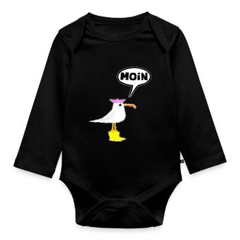 Moin Seagull Boots Speech Bubble Women Rubber Boots - Organic Longsleeve Baby Bodysuit - black - Front