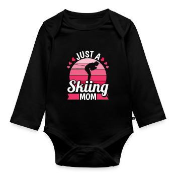 Skifahren Apres Ski Mutter Just A Skiing Mom - Baby Bio-Langarm-Body - Schwarz - Vorne