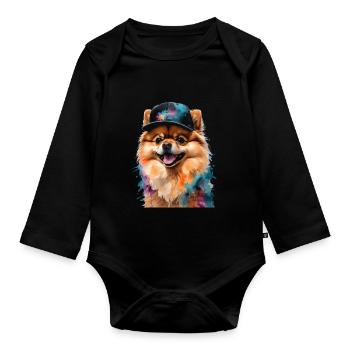 Pomeranian Pomeranian Snapback Cap Dog Print - Organic Longsleeve Baby Bodysuit - black - Front