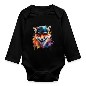 Casquette Fox Snapback Cool Animal Design Print - Body Bébé bio manches longues - noir - Devant
