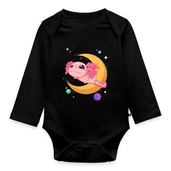 Cute Space Axolotl Kawaii Pastel Goth - Baby Bio-Langarm-Body - Schwarz - Vorne