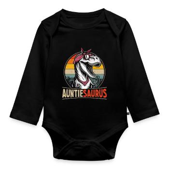 Auntiesaurus dinosaur for aunt or auntie - Organic Longsleeve Baby Bodysuit - black - Front